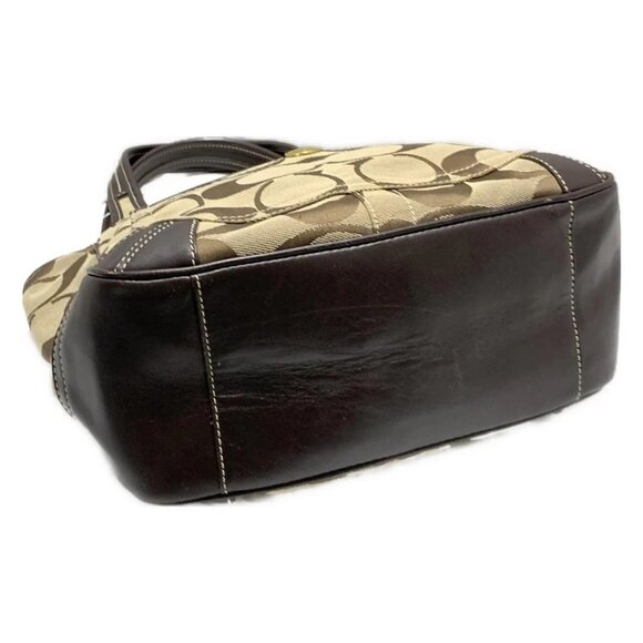 Auth COACH Ergo SignatureTote F11292 Khaki Dark Brown Jacquard Leather - Picture 5 of 8